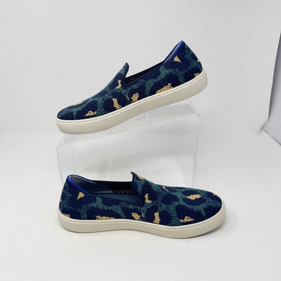 ROTHY’S | Slip On Animal Print Blue Spot Leopard Sneakers Women’s Size 8.5 - Picture 2 of 12